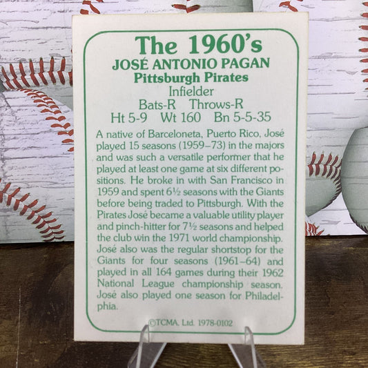 1978 TCMA The 1960's I - Jose Pagan #1978-0102 Green Back