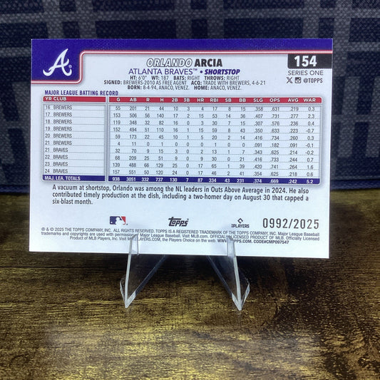 2025 Topps Series 1 - Orlando Arcia - #154 Gold Parallel #'d /2025 BRAVES