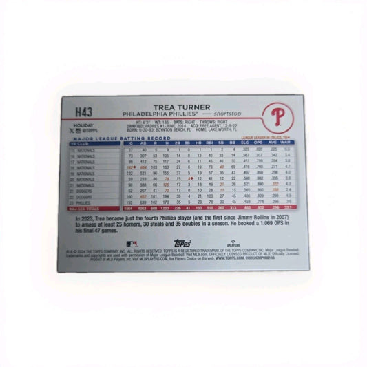 2024 Topps Holiday # H43 Trea Turner Santa Hat Variation Philadelphia Phillies