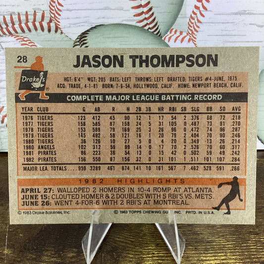 1983 Topps Drakes Big Hitters - Jason Thompson #28 28/33 Pirates