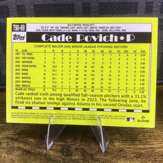 2025 Topps Series 1 1990 Insert #T90-69 Cade Povich RC Baltimore Orioles