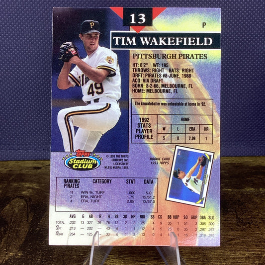1993 Stadium Club Tim Wakefield #13 Pittsburgh Pirates