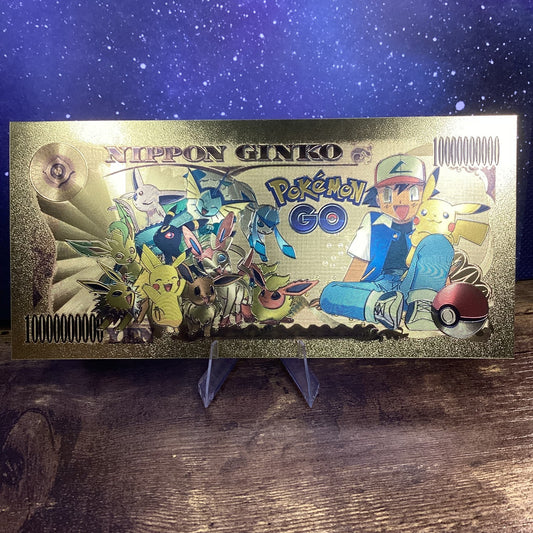 24K Gold-Plated Foil Note Currency Bill Paper Money Novelty POKEMON GO PIKACHU
