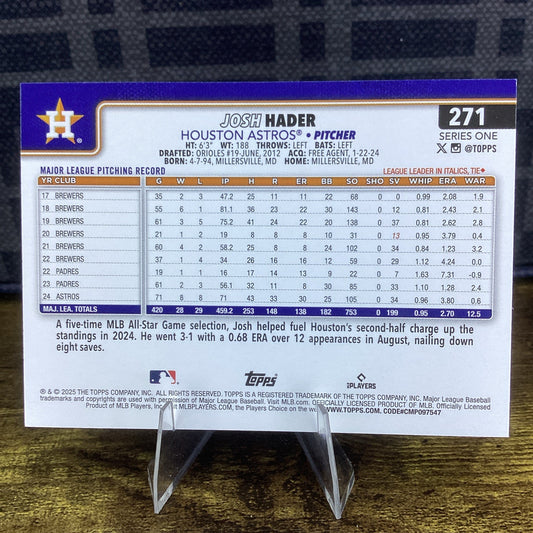 2025 Topps Series 1 Josh Hader Palm Trees Foil #271