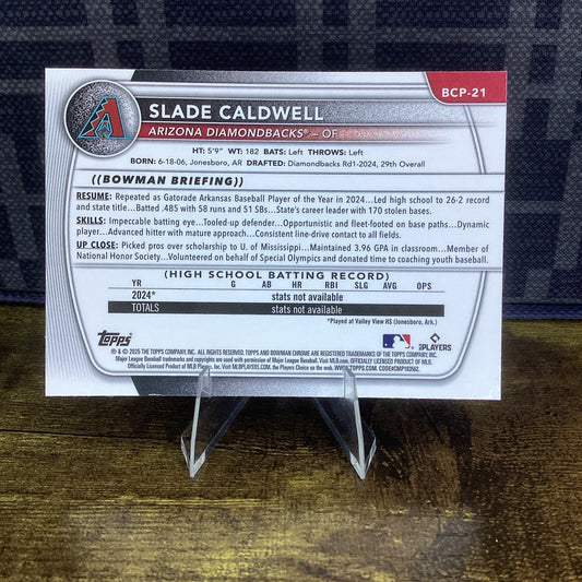 2025 Bowman Mega Slade Caldwell #BCP-21 1st Bowman Mojo Diamondbacks