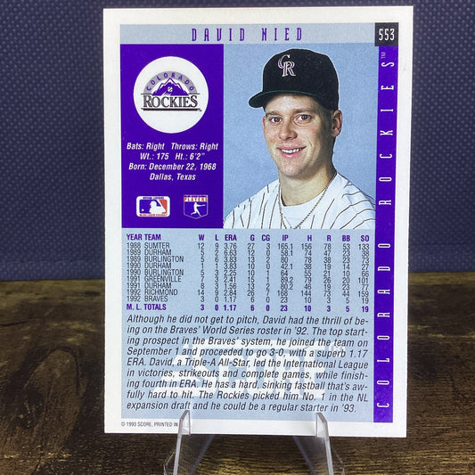 David Nied #553 1993 Score Colorado Rockies Baseball Card MLB NM