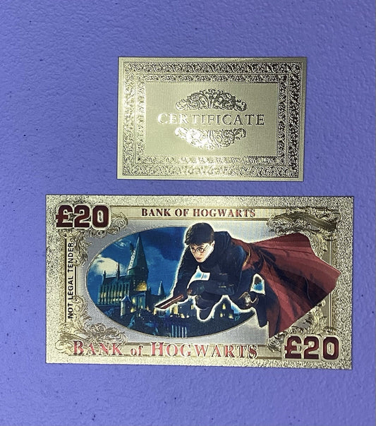 24k Gold Plated Harry Potter Hogwarts Banknote Collectible