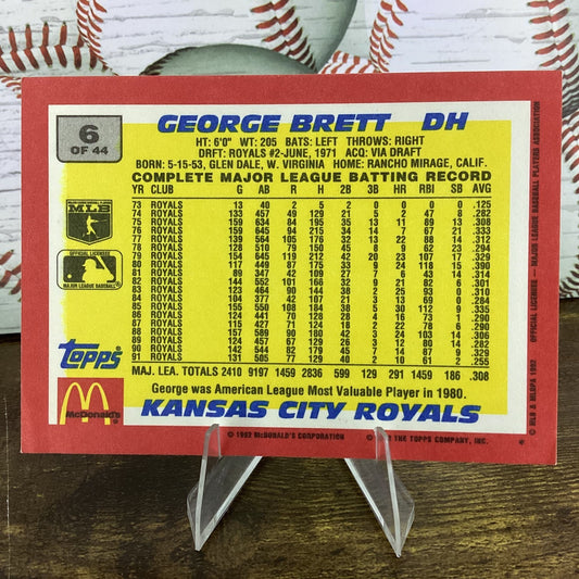 1992 Topps George Brett Base Set Mcdonalds - Kansas City Royals 6/44