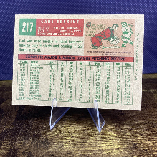 2001 Topps Archives Carl Erskine Card #109 (1959 Topps) Los Angeles Dodgers