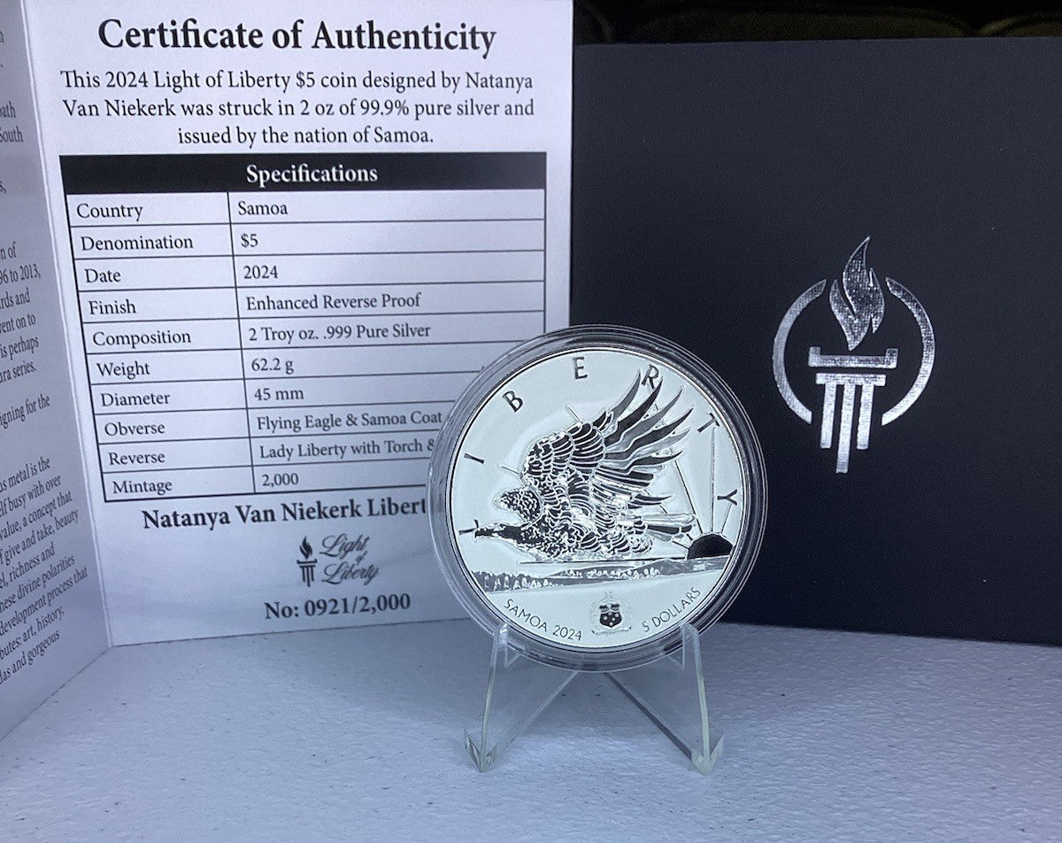 2024 $2 Samoa 1oz Light Of Liberty Taylor Silver Enhanced Reverse Proof UHR OGP