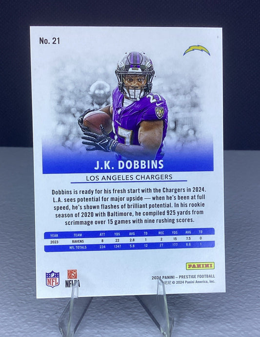 JK DOBBINS 2024 Panini Prestige Xtra Points Premium Red 377/399 #21 RAVENS