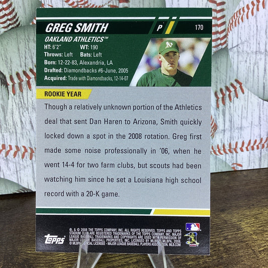Greg Smith signed auto 2008 Topps Certified Autograph Stadium Club Card NM