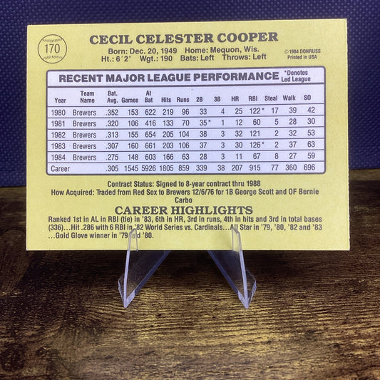 1985 Donruss - Cecil Cooper #170 Milwaukee Brewers