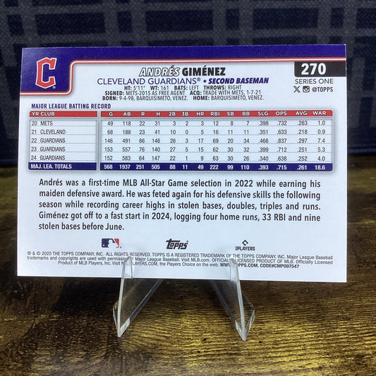 2025 Topps Series 1 Baseball Andres Gimenez #270 Holo Foil Cleveland Guardians