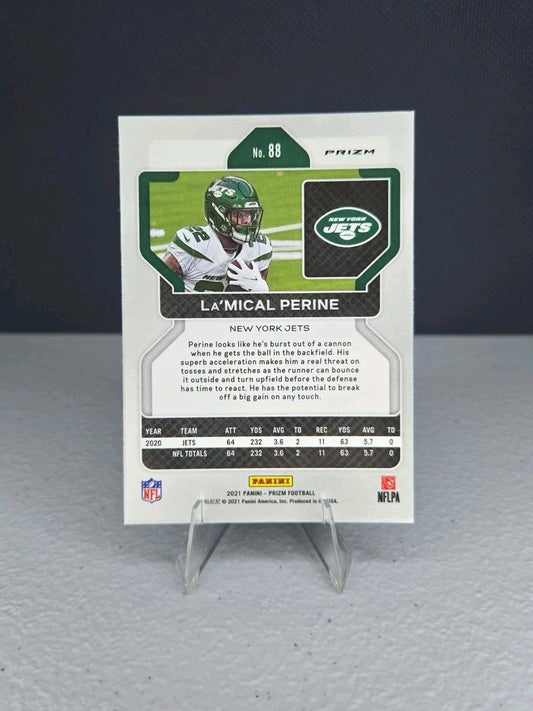 2021 Panini Prizm La'Mical Perine Red & Black Checkerboard #88 Jets