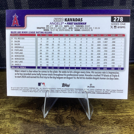 2025 Topps Series 1 Niko Kavadas Holo Foil Parallel Rookie RC #278 Angels