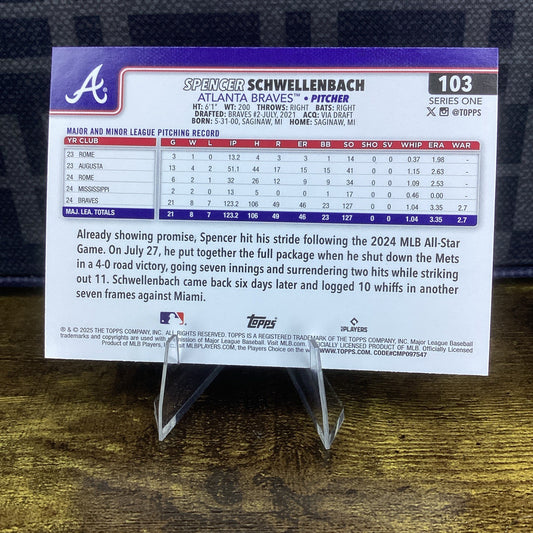 2025 Topps Series 1 - #103 Spencer Schwellenbach (RC) - Atlanta Braves