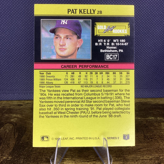 1991 Leaf Baseball Pat Kelly Gold Leaf Rookies #BC17 New York Yankees