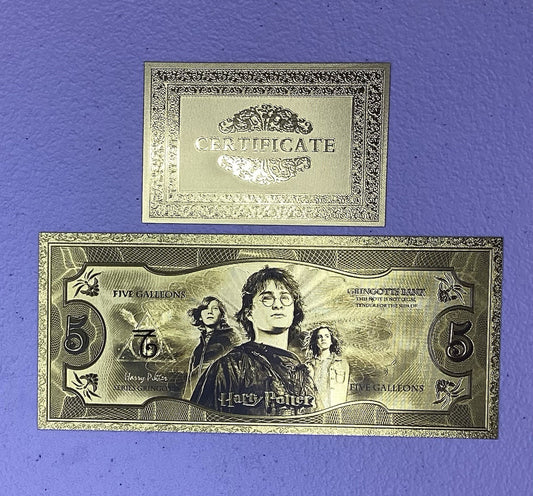 24k gold Foil plated harry potter banknote set Hogwarts Collectible
