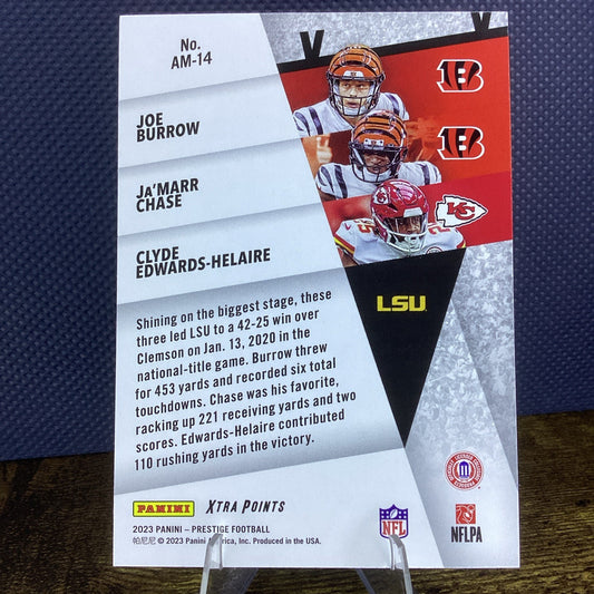 Joe Burrow 2023 Panini Prestige "Alma Matters" #AM-14 Chase/Edwards-Helaire