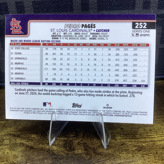 PEDRO PAGES 2025 Topps Series 1 HOLO FOIL PARALLEL #252 Cardinals