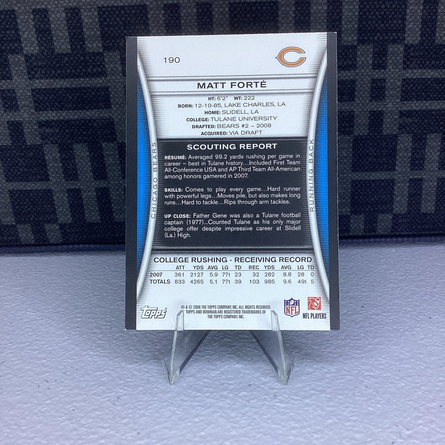 Matt Forte 2008 Bowman #190
