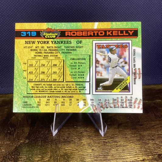 1991 Stadium Club Roberto Kelly #319 New York Yankees Baseball Card