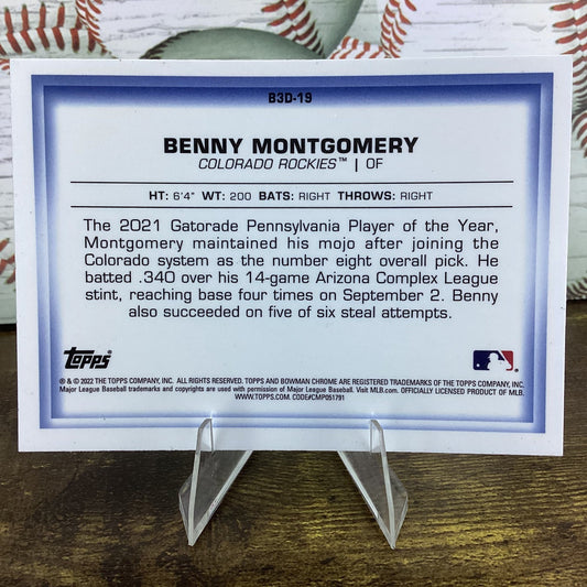 2022 Bowman In 3D - Benny Montgomery #B3D-19 - Colorado Rockies