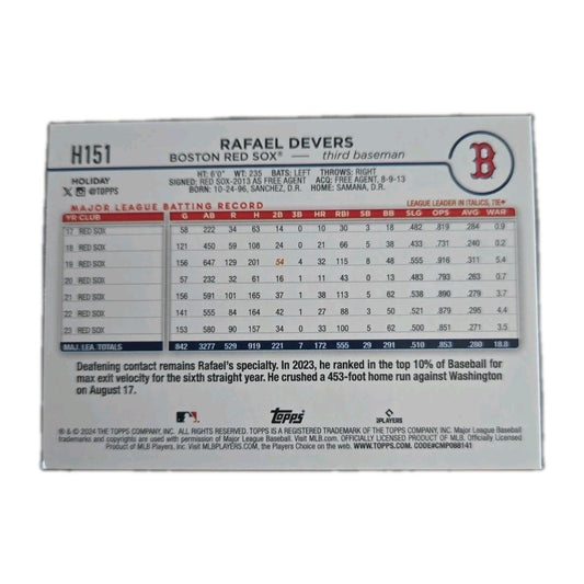 2024 Topps Holiday Rafael Devers #H151 Silver Glitter Boston Red Sox