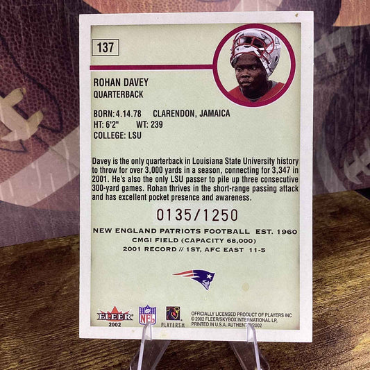2002 Fleer Authentix - Rookie Authentix Rohan Davey #137 /1250 (RC)