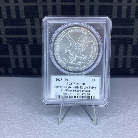 2025-(P) ASE Eagle Privy MS70 PCGS 1 of First 50000 Issued T Cleveland blue