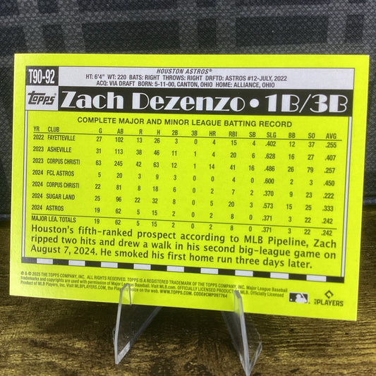 2025 Topps Series 1 Zach Dezenzo #T90-92 1990 Topps Pink Parallel RC Astros