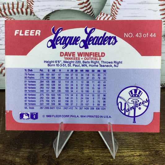 1989 Fleer Baseball's League Leaders - Dave Winfield #43