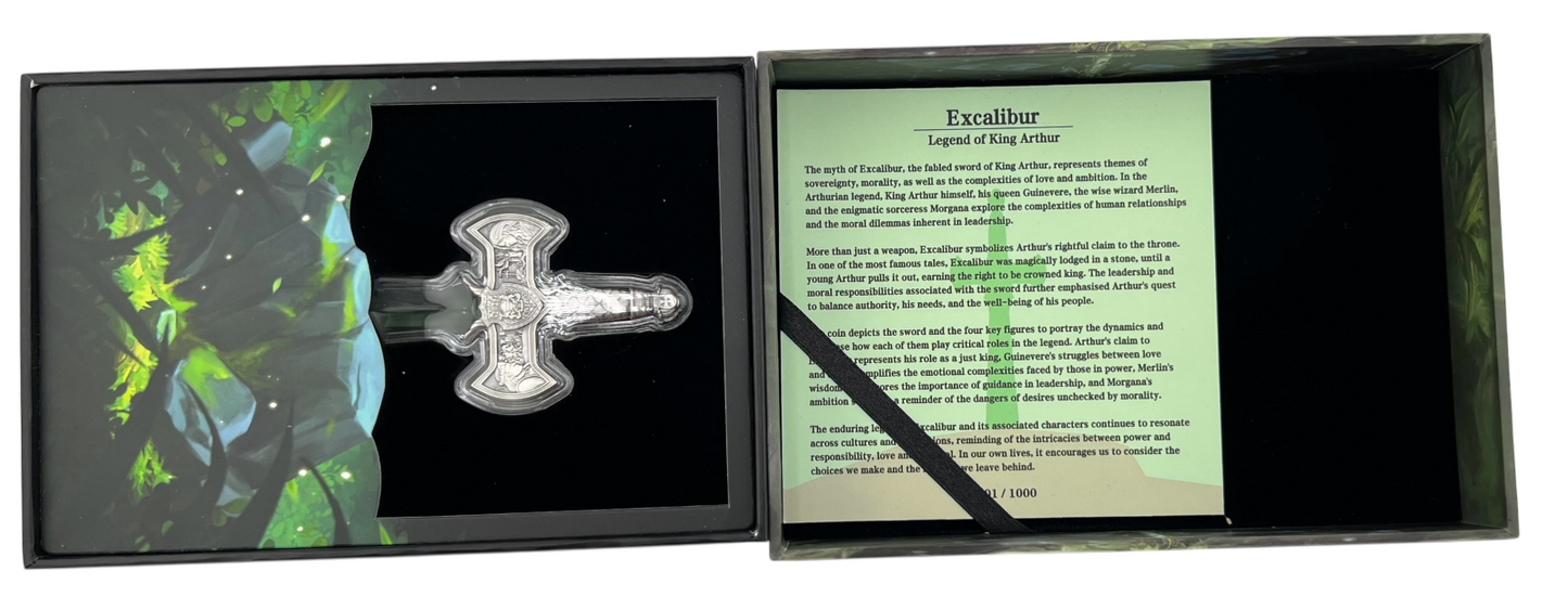 2025 Chad Excalibur Legend of King Arthur 1oz 999 Silver Coin Green Crystal