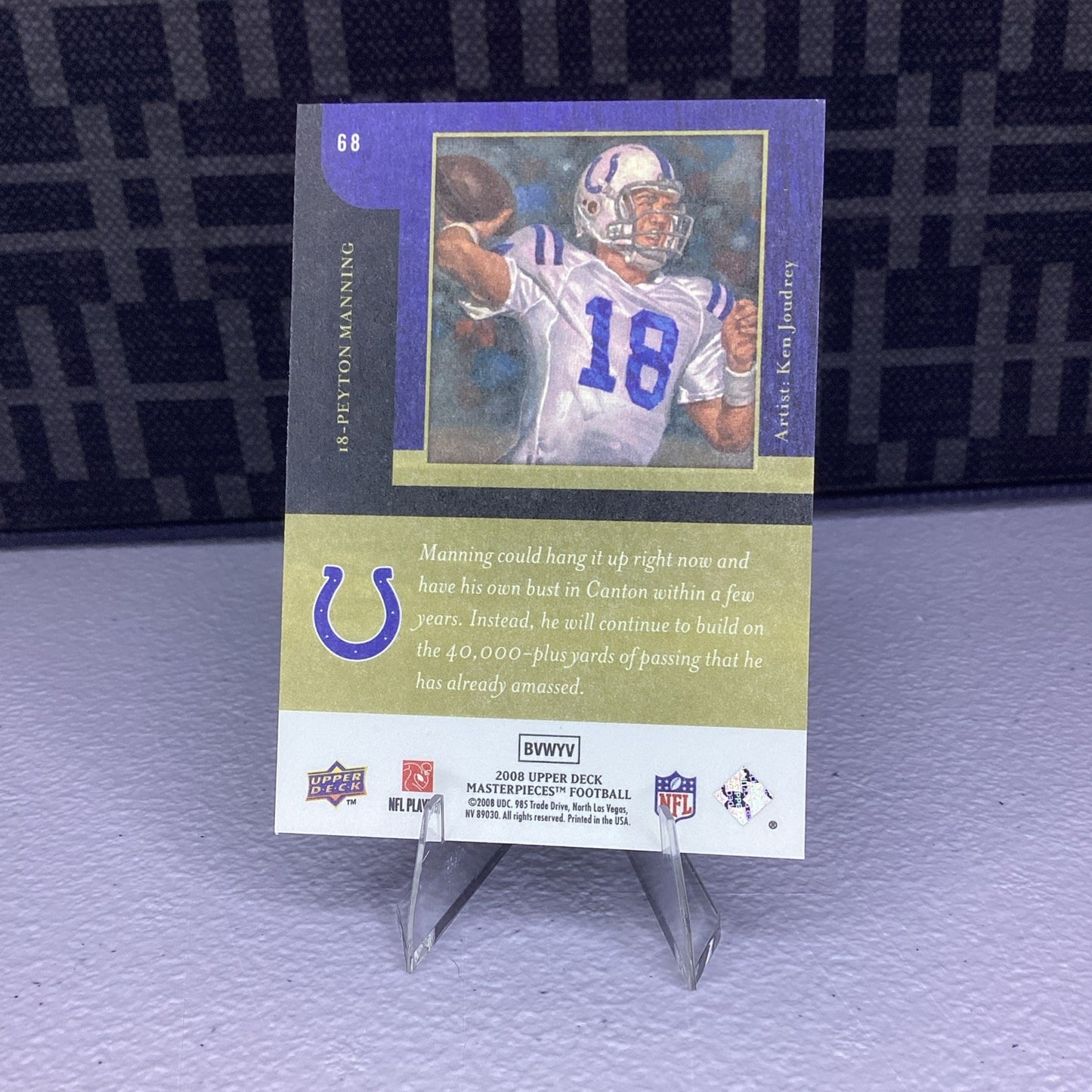 2008 Upper Deck Masterpieces #68 Peyton Manning Indianapolis Colts Football Card