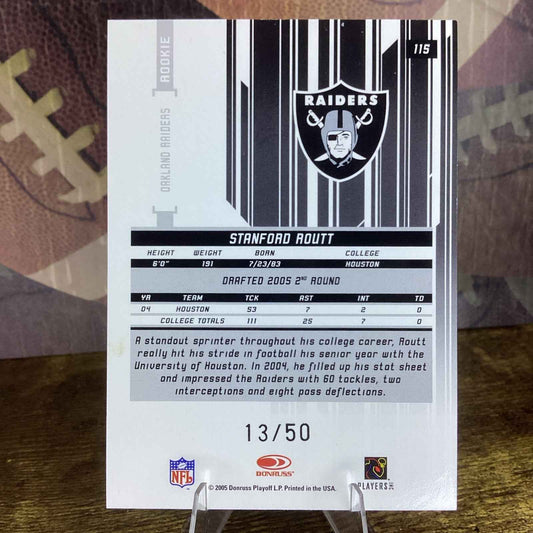 2005 Leaf Rookies & Stars Longevity Parallel True Blue /50 Stanford Routt RC