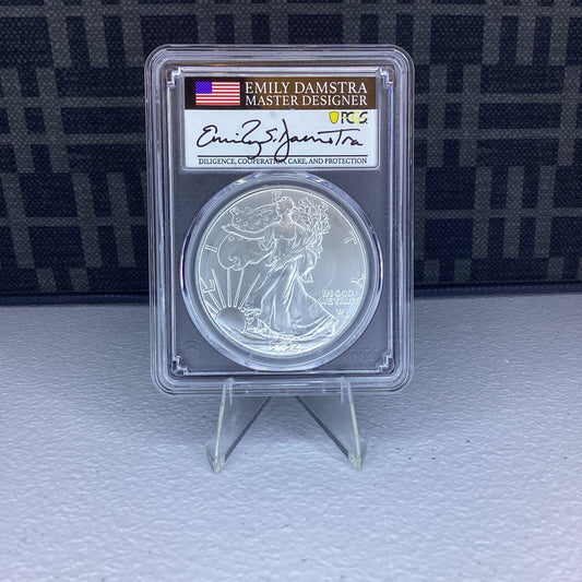 2024 (P) SILVER EAGLE PCGS MS70 STAR PRIVY FIRST DAY OF ISSUE FDI DAMSTRA SIGNED