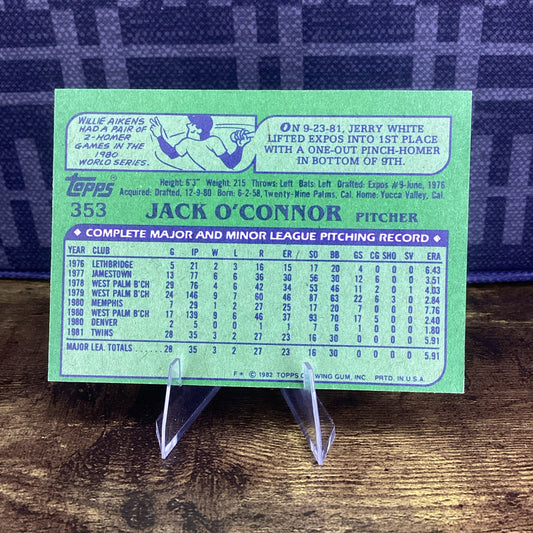 1982 Topps - Jack O'Connor #353 Minnesota Twins