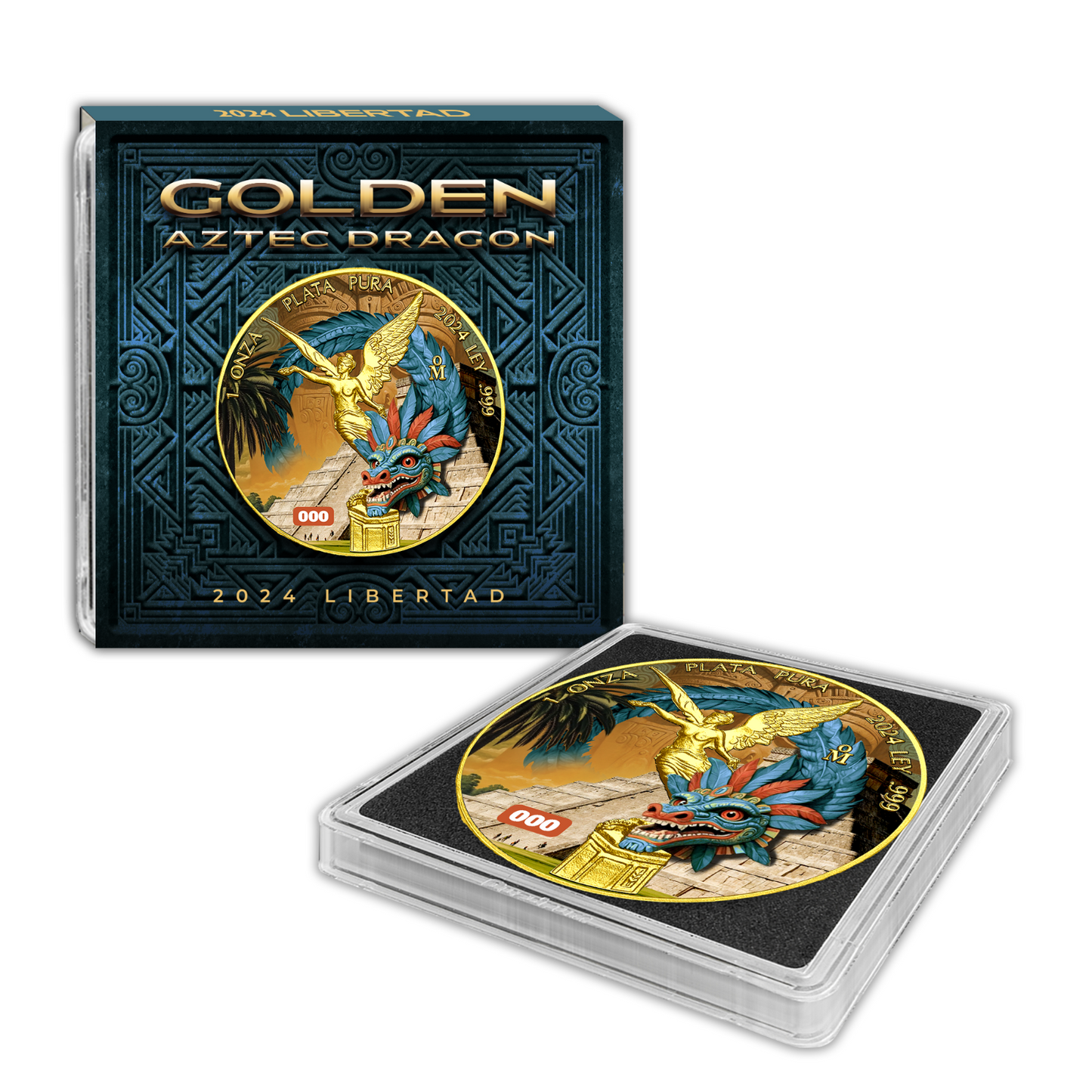 2024 Mexico Libertad Golden Aztec Dragon Edition 1 oz Silver Coin with 24k