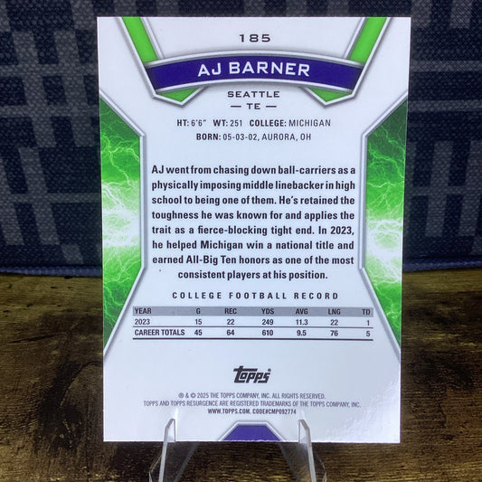 2024 Topps Resurgence Rookies AJ Barner #185 Yellow Surge Refractor /225 (RC)