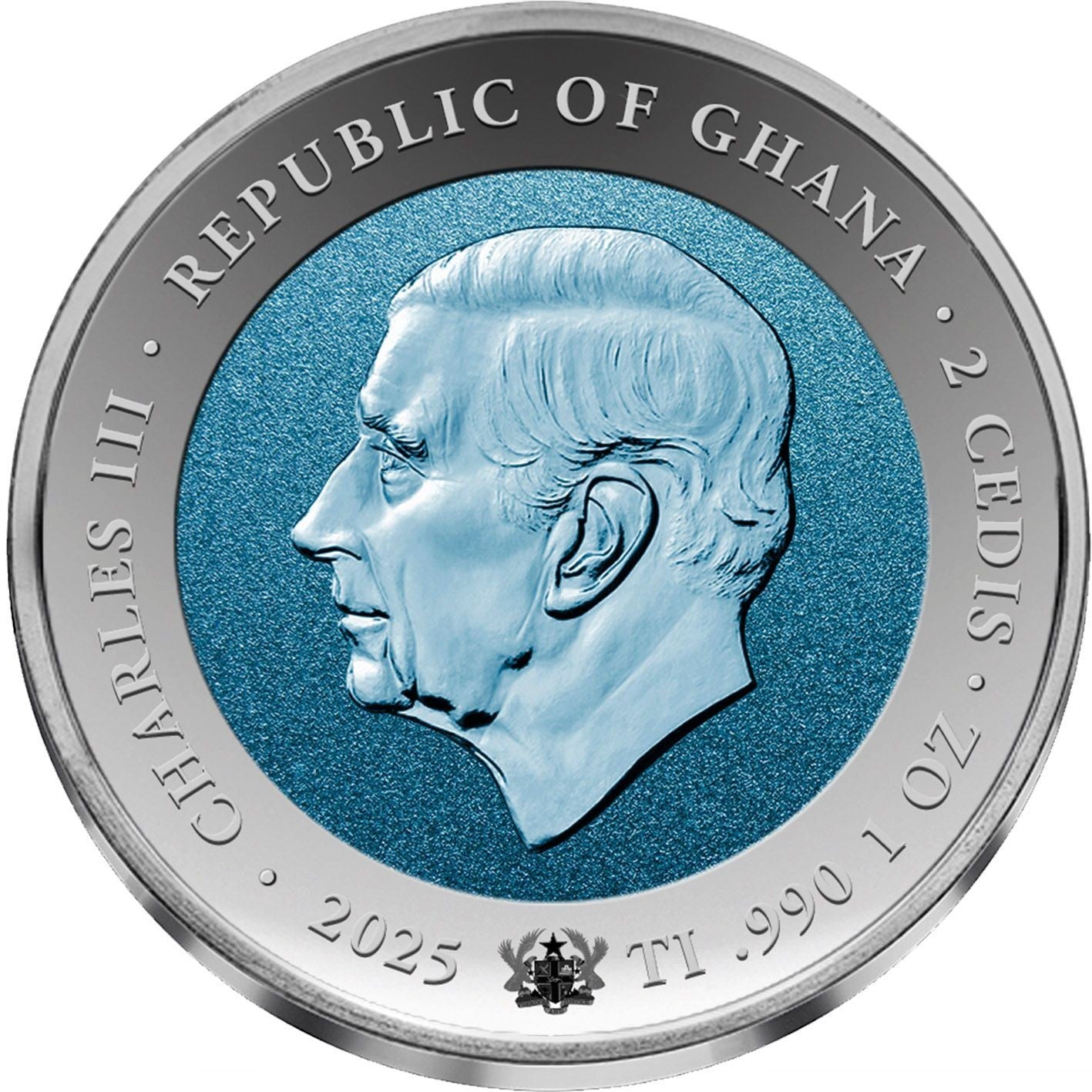 2025 Ghana First Man on the Moon 1 oz Titanium Coin Astronaut Box/COA