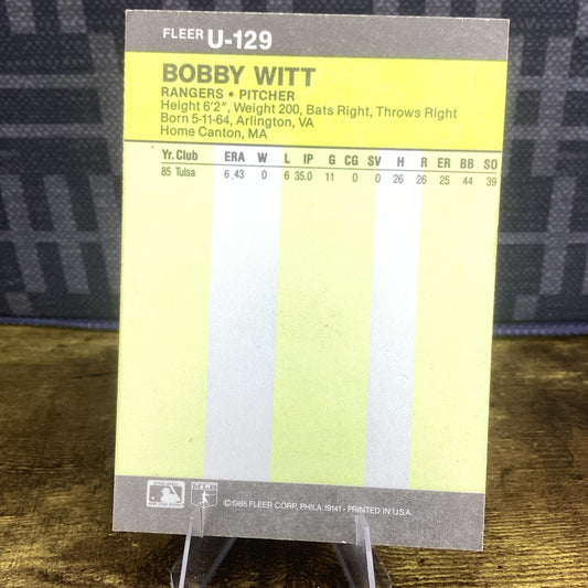 Bobby Witt 1986 Fleer Update #U-129 Baseball Card Texas Rangers