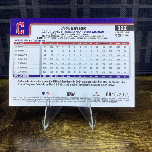2025 Topps Series 1 Josh Naylor Gold #840/2025 Guardians