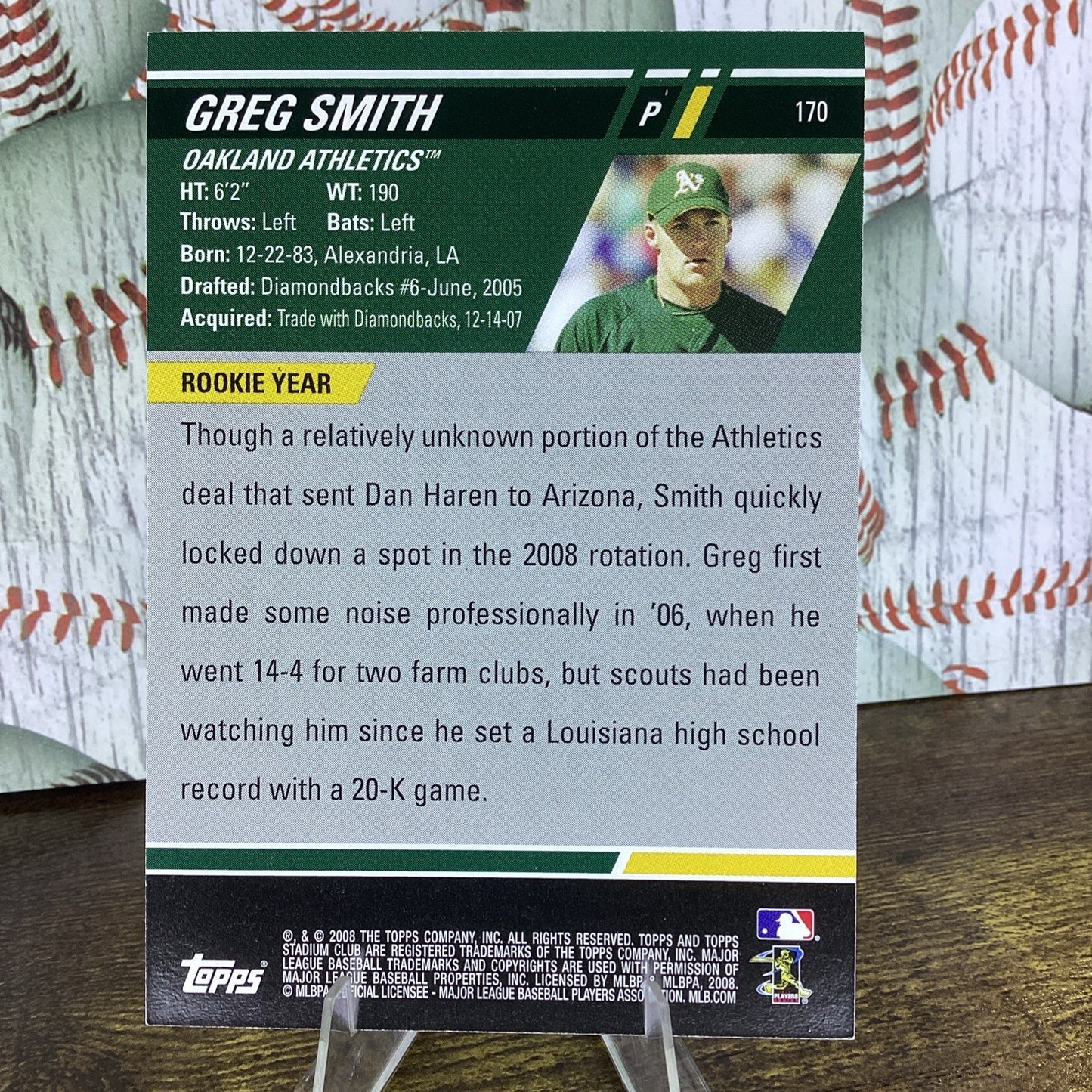 Greg Smith signed auto 2008 Topps Certified Autograph Stadium Club Card NM