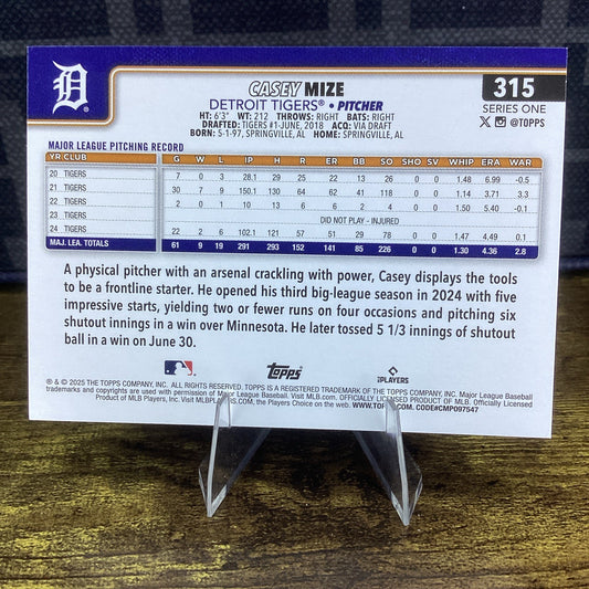 Casey Mize Palm Tree Parallel Topps 2025 Series-1 Tigers