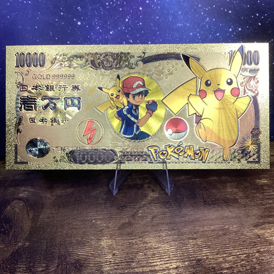 24K Gold-Plated Foil Note Currency Bill Paper Money Novelty POKEMON PIKACHU