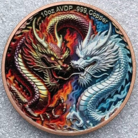2026 Dragon of Ice vs. Dragon of Fire - 10 Oz .999 Fine Copper Colorized