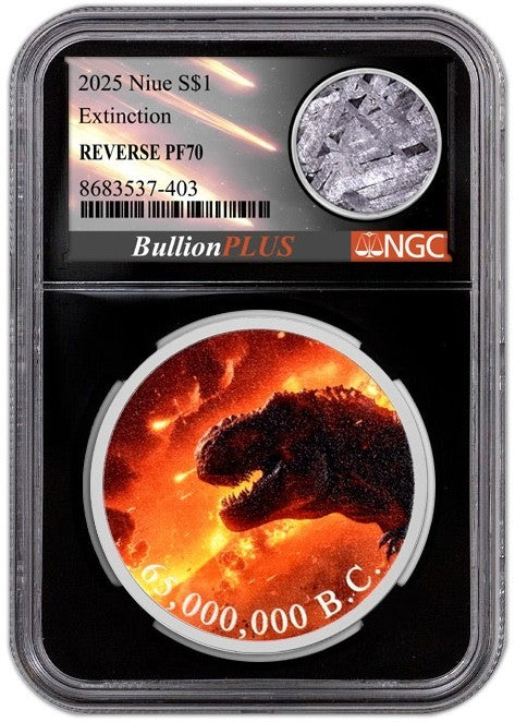 2025 Niue Extinction 1 oz Silver Coin NGC RP 70 with Meteorite Label /1000