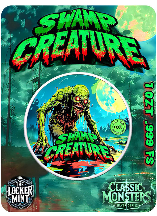SWAMP CREATURE Classic Monsters 1 Oz Silver Round in Card  2025 LIMITED MINT 499