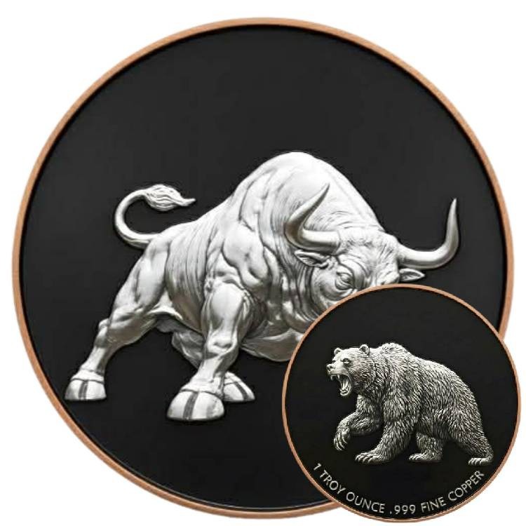 2026 Rogue Island Mint Premium Bull & Bear HR Enameled 1 oz Copper Round